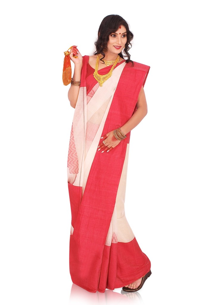 White Saree with Red Border Bengali Dressing Lifestyle
