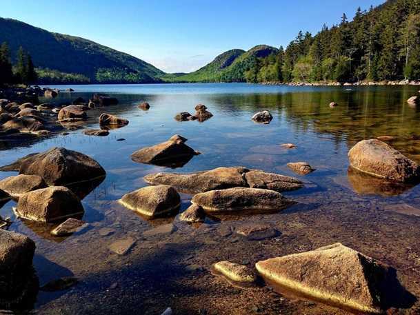 Image shows Landscape and scenic of mountains and lake at Acadia National Park, Maine.