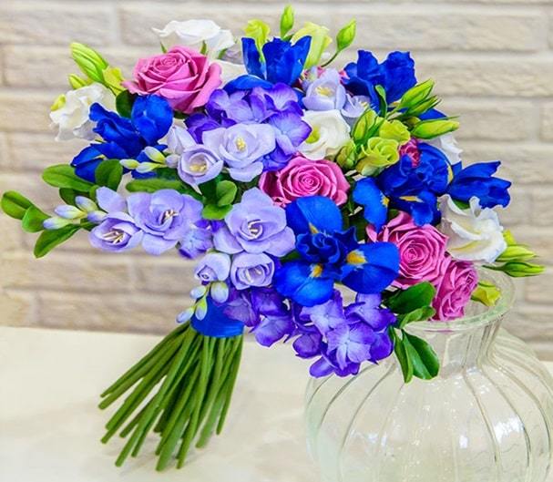 blue iris flowers pot