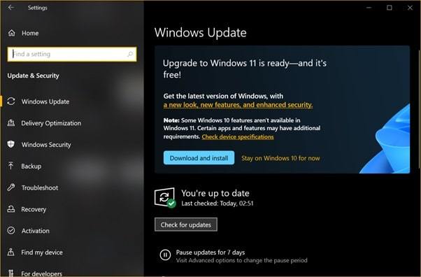 windows update screen