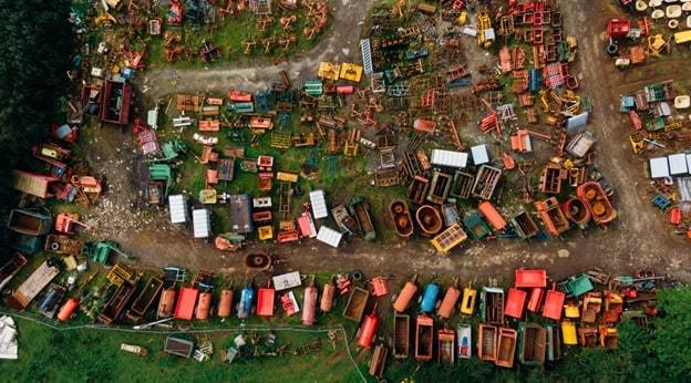 drone view of a junkyard