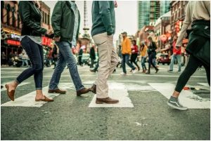 pedestrians crossing the road
