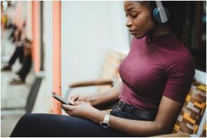 woman traveling alone on a train