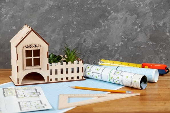 front view architectural project on desk