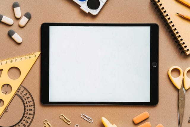 flat lay featuring a tablet