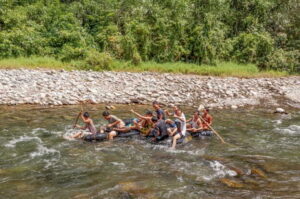 adventurous river rafting with friends outdoors