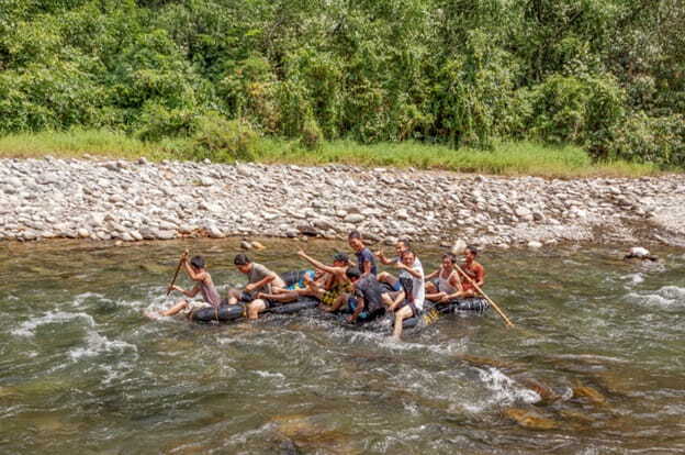 adventurous river rafting with friends outdoors