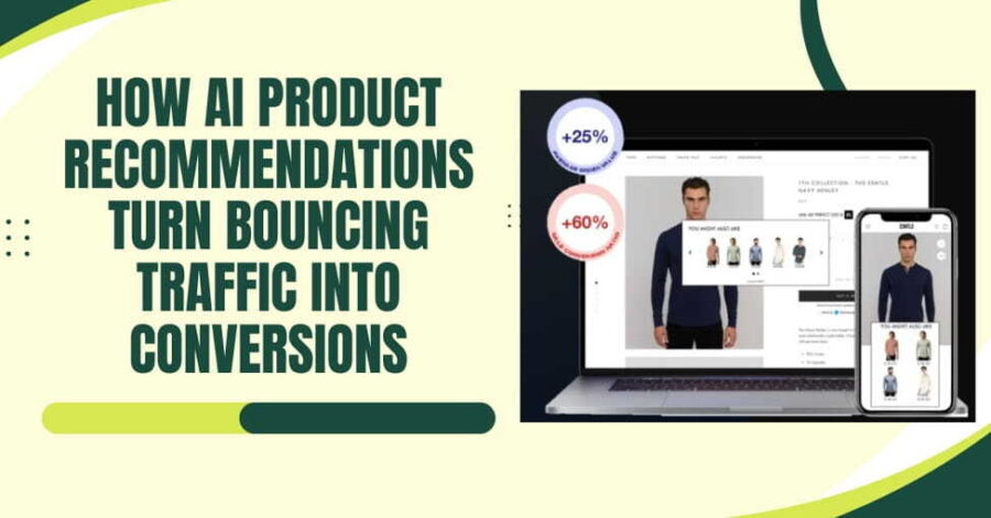 laptop and smartphone showing clothing website recommendations next to headline