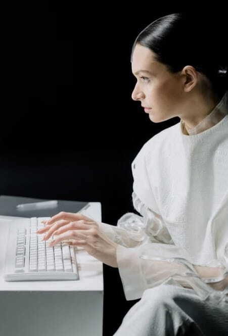 woman using a computer for work